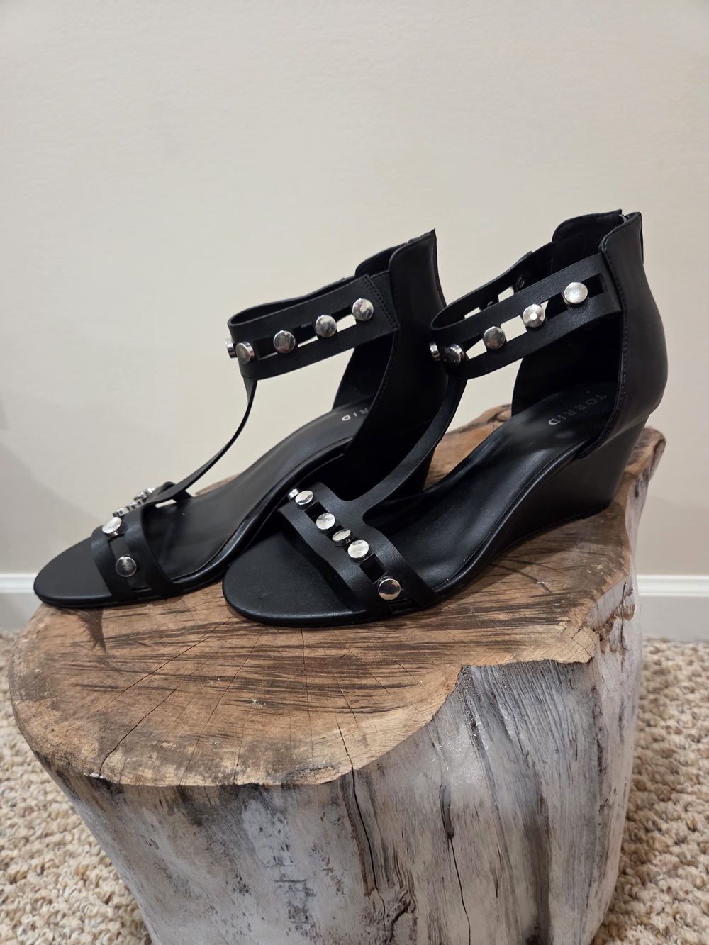torrid Black Studded T-Strap Wedge Sandals